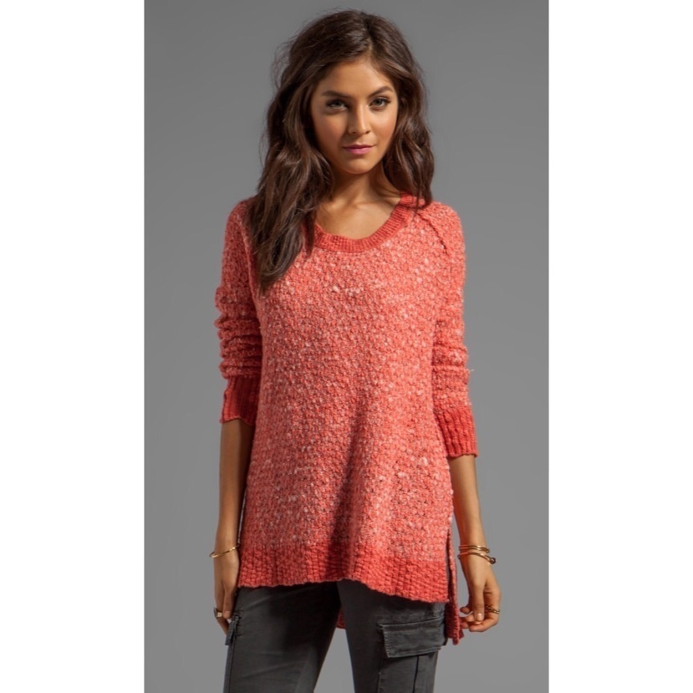 Free People Nantucket Red Side Slit Wool Blend Jeepster Pullover Sweater EUC XS